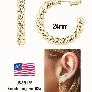 14K Yellow Gold Plated Twisted Braided Hoop Earrings Dangle Earrings For Women